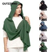 Qutzzmnd Khăn trùm đầu đa chức năng, Khăn choàng mềm thời trang Cape, Khăn quàng cổ quà tặng sáng tạo Sử dụng đa chức năng Vải lanh màu trơn Cotton Cowl Hood