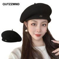 QUTZZMND Qutzzmnd Mũ trơn, Mũ nồi len cổ điển thanh lịch, Mùa thu đông vừa vặn Màu trơn Mũ nghệ sĩ Pháp ấm áp dành cho nữ