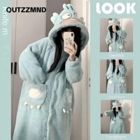 Qutzzmnd Váy ngủ mùa đông, Áo choàng có mũ trùm đầu hoạt hình cá xấu xí, Bộ đồ ngủ dày sang trọng dài ấm áp