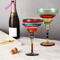 Quuantumflow Margarita Wine Glass, Thủy tinh Cocktail vẽ tay đầy màu sắc, Tiệc cốc 270ml sáng tạo