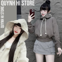 QuynhHi | Áo Khoác Croptop (NGẮN), Nón Xỏ Dây Thừng, Eo Bo Chun Ôm, Jacket Nữ Top Women