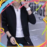 QWM URGS Áo khoác nam nỉ lót lông có mũ thời trang 612 đen 25