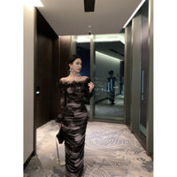 Qzas One Vai Hoa Chắp Vá Xếp Ly Hông Đầm 787 #