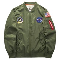 QZUnique Men's Patches Embroidery Flight Bomber Pilot Jacket Windbreaker Military Outwear Coat