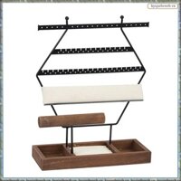[R M O P] Giá đựng đồ trang sức lục giác cổ điển Hộp đựng bông tai Đế bằng gỗ Hộp đựng nhẫn vải lanh để trưng bày trang sức Dễ dàng lắp đặt Dễ dàng sử dụng