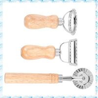 [R Q M U] Bộ cắt mì ống Ravioli 3 mảnh, Máy làm tem Ravioli có tay cầm bằng gỗ Máy cắt Ravioli Máy làm bánh mì ống Ravioli cho Ravioli, Pasta, Bánh bao Lasagna, Pierogi