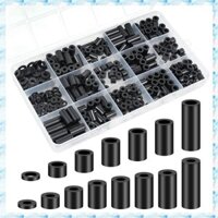 [R Q M U] Miếng đệm Nylon, Miếng đệm nhựa Bộ sắp xếp vòng đệm 345 miếng đệm vít ổ cắm điện, Bộ miếng đệm tròn màu đen M3