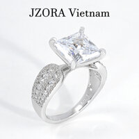R019B S925 Nhẫn Bạc Nữ, Nhẫn Nữ Hột To Vuông Có Hộp, Đá Chủ Cubic Zirconia, Nhẫn Bạc Xi Bạch Kim Rhodium