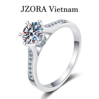 R037 S925 Nhẫn Bạc Nữ Đá Tròn 6 Chấu 1 Carat 6.5mm, Viền Đá 2 Bên Có Hộp, Nhẫn Bạc Xi Vàng Trắng, Đá Chủ Cubic Zirconia