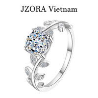 R054A S925 Nhẫn Bạc Nữ Đá Tròn 4 Chấu 1 Carat, Viền Lá Có Hộp, Nhẫn Bạc Xi Vàng Trắng, Nhẫn Sang Trọng, Đá CZ