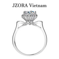 R068A S926 Nhẫn Bạc Nữ, Nhẫn Đính Hôn, Nhẫn Cưới, Trang Sức Dự Tiệc Đính Đá Tròn Halo Quý Phái, Xi Bạch Kim Rhodium