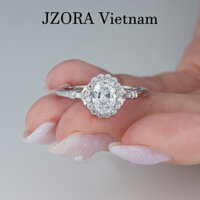 R069A S926 Nhẫn Bạc Nữ Đính Đá Oval , Nhẫn Đính Hôn, Nhẫn Cưới, Viền Khắc Hoa Văn Tinh Tế Hoàng Gia, Xi Bạch Kim Rhodium