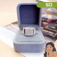 R13 Nhẫn mo mặt vuông đính đá cho nam Bạc thật Thiên Cát s950