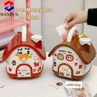 Radiantedge House Piggy Bank, có khóa chìa khóa Công suất lớn Phim hoạt hình DIY Coin Bank, Hộp an toàn tiền mặt kỹ thuật số Mini Miếng dán an toàn Hộp đựng tiền cho trẻ em Đồ chơi sáng tạo