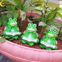 Radiantflash 3 Chiếc Ếch Trong Chậu Thảm, Ếch Đọc Sách Dễ Thương Màu Xanh Lá Cây Các Bức Tượng Nhỏ, Đồ Thủ Công Nhựa Sáng Tạo Thủ Công Thủ Công Hoạt Hình Tượng Động Vật Chậu Cây