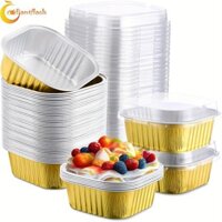 Radiantflash 50 Hộp Muffin Thiếc, Vuông / Tròn Có Nắp Nhôm Lá Cupcake Cupcake Cupcake, Mini Dùng Một Lần Chịu Nhiệt Cupcake Khuôn Dã Ngoại