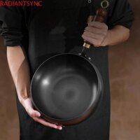 Radiantsync Chảo Nấu Ăn Trung Quốc, Chảo Chiên Sắt Tay Cầm Bằng Gỗ Chống Dính, Chảo Bụng Lớn Treo 24cm Nồi Canh Bụng Lớn Nhà Bếp