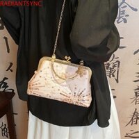 Radiantsync Túi sườn xám phong cách Trung Quốc, Túi tiệc dạ hội ngôi sao pháo hoa, Mặt trăng thông thường Dây chuyền kim loại lấp lánh Túi xách nữ