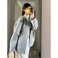 Raglan Tay Áo Xám Cardigan Áo Nam Xuân Thu Mỹ Retro Dây Kéo Nặng Cổ Áo Khoác Phố Mặc Cặp Đôi Áo Khoác#20250219