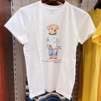 Ralph _ Lauren Mùa Hè Mới Nữ Giày Thể Thao Màu Đỏ Cá Tính Họa Tiết Gấu Áo Thun Nữ Tay Ngắn Cotton Nguyên Chất