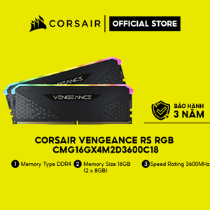 Ram Corsair VENGEANCE RGB RS 16GB (2 x 8GB) DDR4 DRAM 3600MHz C18 CMG16GX4M2D3600C18