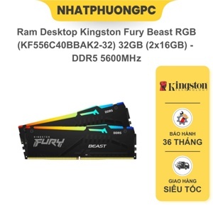 Ram Desktop Kingston Fury Beast (KF556C40BBK2-32) 32GB (2x16GB) DDR5 5600Mhz