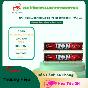RAM G.Skill Aegis 8GB DDR3 Bus 1600MHz F3-1600C11S-8GIS