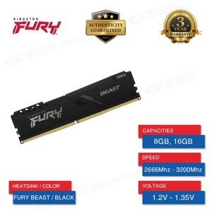 Ram Kingston FURY Beast 16GB (1x16GB) DDR4 3200Mhz