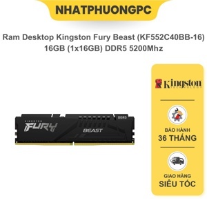 Ram Kingston Fury Beast 16GB (1x16GB) DDR5 5200MHz (KF552C40BB-16)