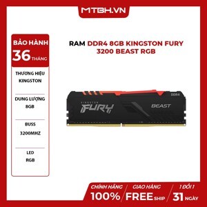 Ram Kingston FURY Beast RGB 8GB (1x8GB) DDR4 3200MHz