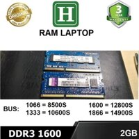 Ram Laptop 2GB DDR3 bus 1600 12800s, ram cho laptop