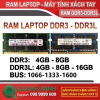 Ram Laptop DDR3L/DDR3 16GB, 8Gb, 4GB Bus 1600 ( Samsung, Kington với Hynix / MT) - Bảo Hành 3 Năm