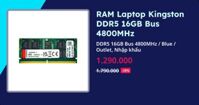 RAM Laptop Kingston DDR5 16GB Bus 4800MHz (Blue - Outlet, Nhập khẩu)