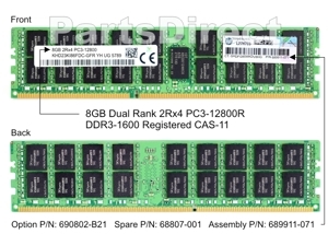 RAM server HP PC3-12800R (690802-B21) -  8GB 2Rx4