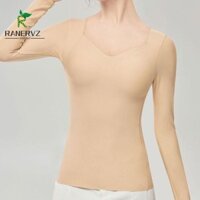 Ranervz Đồ lót giữ nhiệt nữ, Áo sơ mi đáy cổ chữ V dài tay ấm áp, Quần lót nam nữ co giãn cao thông thường có đệm