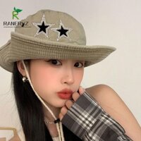 Ranervz Star Denim Bucket Hat, Dây đeo rộng vành vải Mũ ngư dân, Kem chống nắng nam Y2K Hot Girl Vintage Western Cowboy Hat Du lịch
