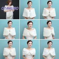 Ranervzz Khăn choàng lông thú giả mùa đông ấm hơn Áo khoác bọc cô dâu mềm mại