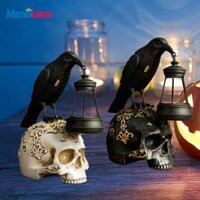 Raven Skull Lamp Tượng Raven Hình Raven Raven Skull Trang Trí Năng Lượng Mặt Trời Halloween Trang Trí Cho Tiệc Gia Đình Trong Nhà Ngoài Trời,