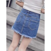 Raw Fake Two Hot Hakama Women's New Spring Summer 2024 Ripped Jeans High Eo Anti Walk Out Short Skirt Pants