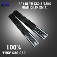 Ray trượt ngăn kéo 3 tầng giảm chấn sơn tĩnh điện 40-45-50cm , Thanh trượt, Bộ 2 Thanh ray trượt cho thợ làm tủ, đóng tủ