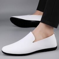 [Raya] Giày lười nam màu trắng mềm mại Giày da nam cổ điển Loafer Giày đế mềm cao su Giày công sở Giày da thuyền Giày lái xe trượt trên nam Giày đế phẳng Loafer