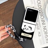 Razr2024 Vỏ Cho Motorola Razr 50 Ultra Razr Plus 2024 DIY Nối Màu Gấu Trúc Đứng Da PU Chống Sốc Vỏ Điện Thoại Di Động