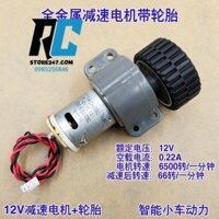 [RcVietnam] Động cơ giảm tốc hộp số full kim loại 12v và bánh xe chế xe, máy hút bụi và robot