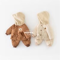 (RD071) (7-12kg) Quần áo trẻ em (Puppy Kids) Bộ quần áo Gấu chần bông, mũ trùm lông, Thu Đông.