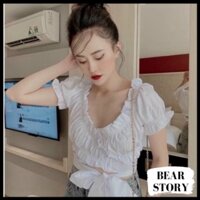 (Rẻ) ÁO VOAN CROPTOP KIỂU NỮ BUỘC EO STYLE DỄ THƯƠNG, SEXY - AK0016 | bear.story (ảnh thật)