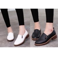 [RẺ ĐẸP] Giày slip on nữ da trơn đế nâu, giày nữ đế thấp bít mũi, che nắng, êm chân S207