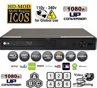 Re-furbished LG BPM25 multi system all zone regionfree blu ray DVD player, 6 foot hdmi cable and eu plug adapter bundle