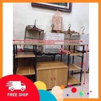 RẺ NHẤT RỒI Kệ Lò Vi Sóng Đôi, Kệ Khung Sắt Mặt Gỗ MDF Để Nồi Chiên, Lò Nướng, Dụng Cụ Nhà Bếp