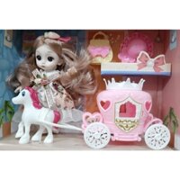 (RẺ NHẤT SÀN) Bộ đồ chơi búp bê chibi hàng cao cấp có khớp mặc chiếc váy xinh xắn, và chiếc xe đạp, cặp sách, bóng bay