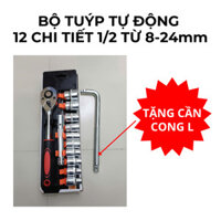 (RẺ NHẤT SHOPEE) Bộ đầu tuýp tự động 12 chi tiết 1/2 từ 8-24mm dùng để vặn đai ốc, Bộ khẩu 12 chi tiết có tay mở tự độn